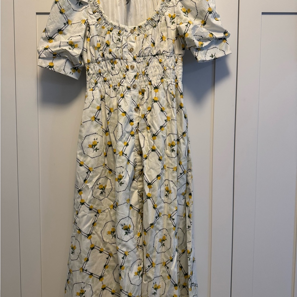 ANTHROPOLOGIE Women’s XS Short Sleeve High Low Midi Dress Multicolor  EUC Pretty